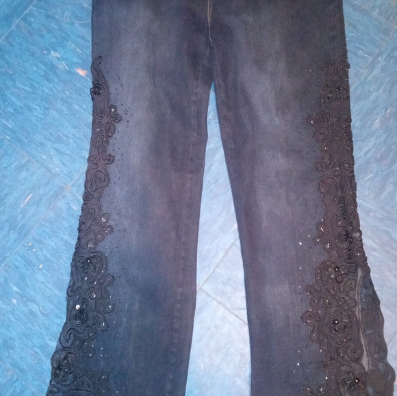 VINTAGE FANCY EMBELLISHED "SASSY THAI" BLUE DENIM JEANS SIZE 16 - Picture 11 of 16